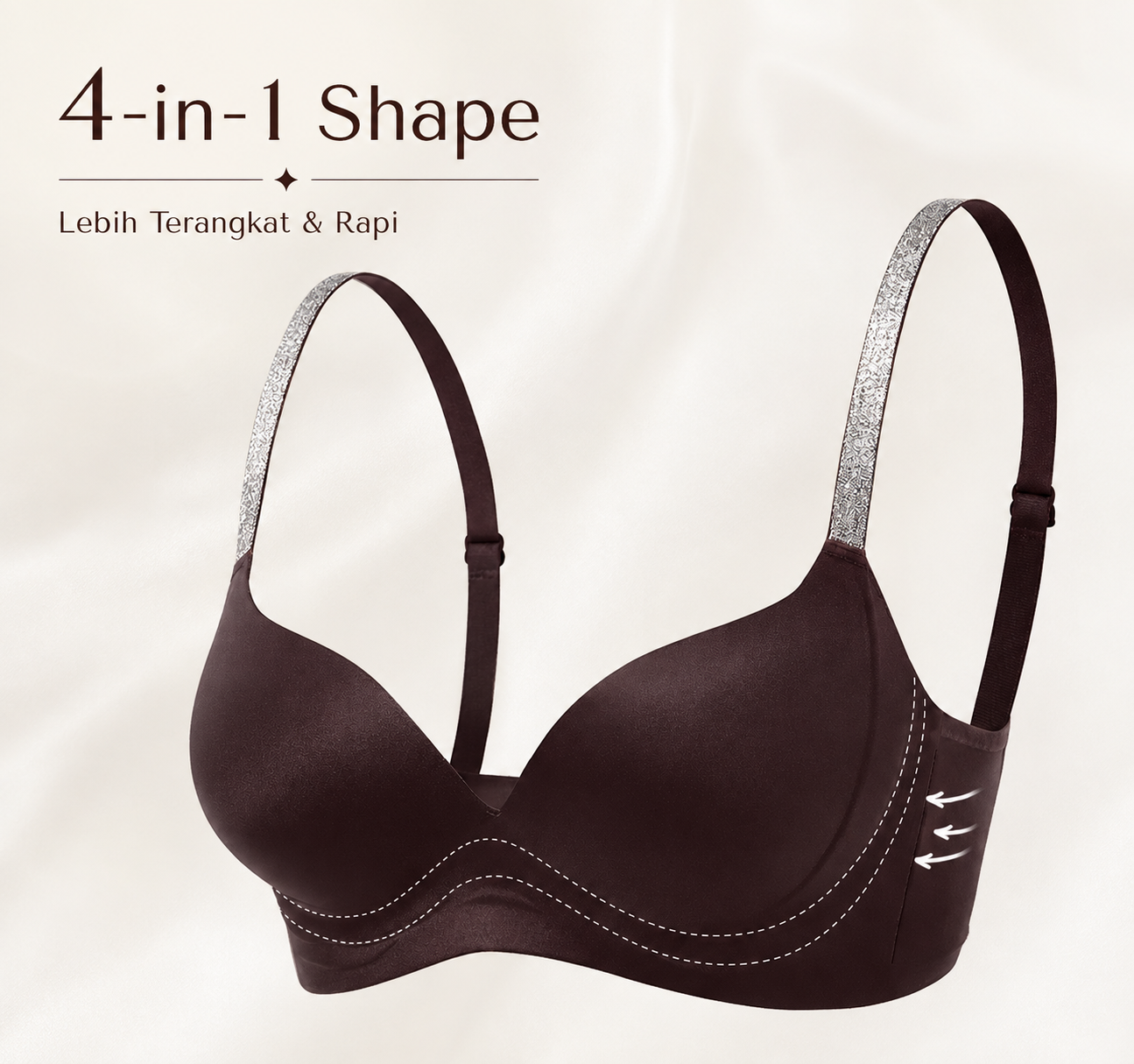 EDRAME bra push up tanpa kawat 99128 dengan cup 3D dan tali berkilau — detail 6